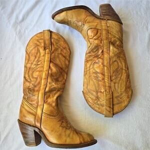 Miss Capezio Vintage Womens Marbled Leather Heeled Cowboy Boots Tan Size 5.5 USA